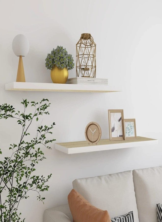 vidaXL Wall Shelves 2 Pcs, Floating Shelves, Display Shelves, Wall Mounted Shelves for Photo Frame Trophy Planter Pot, Modern, Oak and White - Image 2