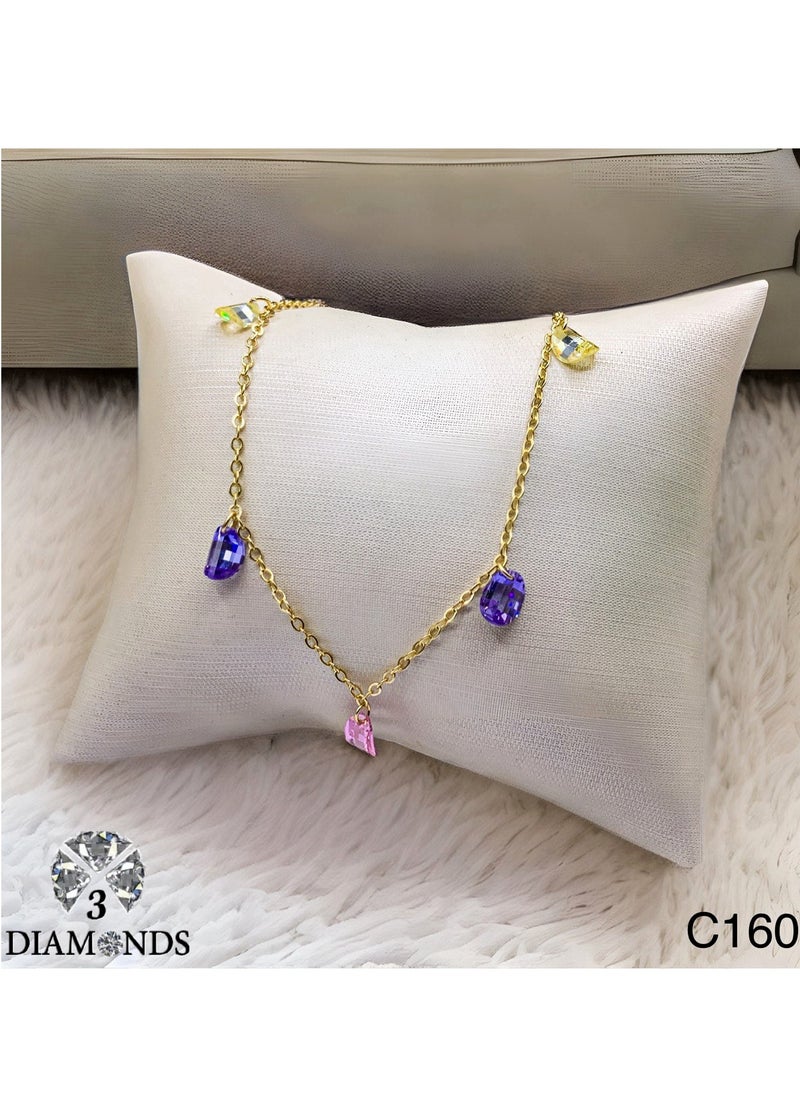 3Diamonds - Elegant Gold-Tone Necklace with Multicolored Crystal Pendants | High-Quality, Lightweight Jewelry for Women | Versatile Design, Perfect for Daily Wear or Special Occasions | Hypoallergenic and Skin-Friendly | Ideal Gift for Birthdays, Anniversaries, and Holidays - Image 1