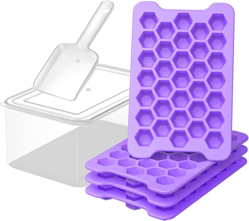 FDDAI Small Ice Cube Tray for Freezer: Easy Release Ice Cube Maker - Plastic Stackable Cubed Ice Trays and Bin - Making Tiny Honeycomb Icecubes - Image 1