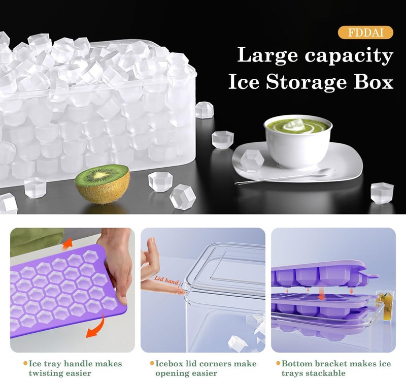 FDDAI Small Ice Cube Tray for Freezer: Easy Release Ice Cube Maker - Plastic Stackable Cubed Ice Trays and Bin - Making Tiny Honeycomb Icecubes - Image 3