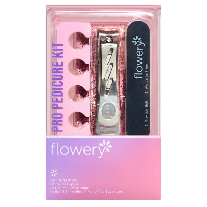 Flowery Flowery Pro Pedicure Kit, Complete Pedicure Tools to Trim, Shape, Smooth and Shine Fingernails and Toenails, 1-pack 
