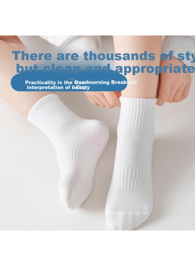 Bejirog Bejirong 100% Cotton Children's Socks Summer Anti-odor Mid-calf Sports White Socks For Boys And Girls Ages 3-12 - Image 1