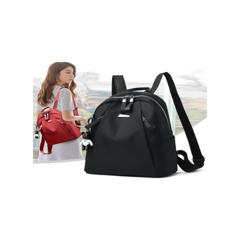 Lightweight Black Backpack: Spacious Multi-Pocket Design - Ergonomic Elastic Shoulder Straps for Women Daily Commute Work Shopping Short Trips - Image 3