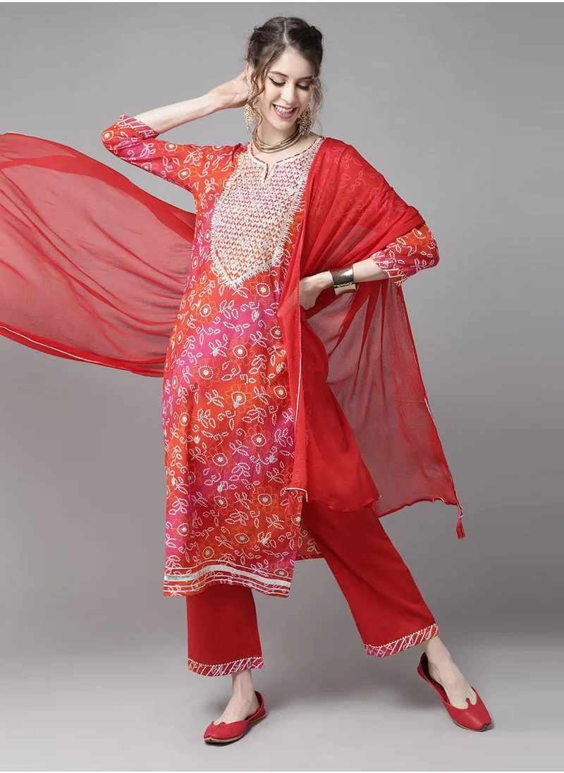 آي شين Women's Multicoloured 100% Cotton Printed Tunic Full Length Casual Straight Fit Kurta Set