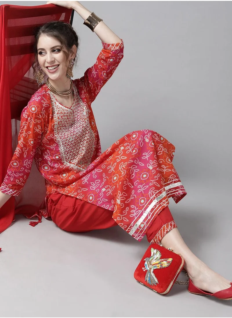 آي شين Women's Multicoloured 100% Cotton Printed Tunic Full Length Casual Straight Fit Kurta Set
