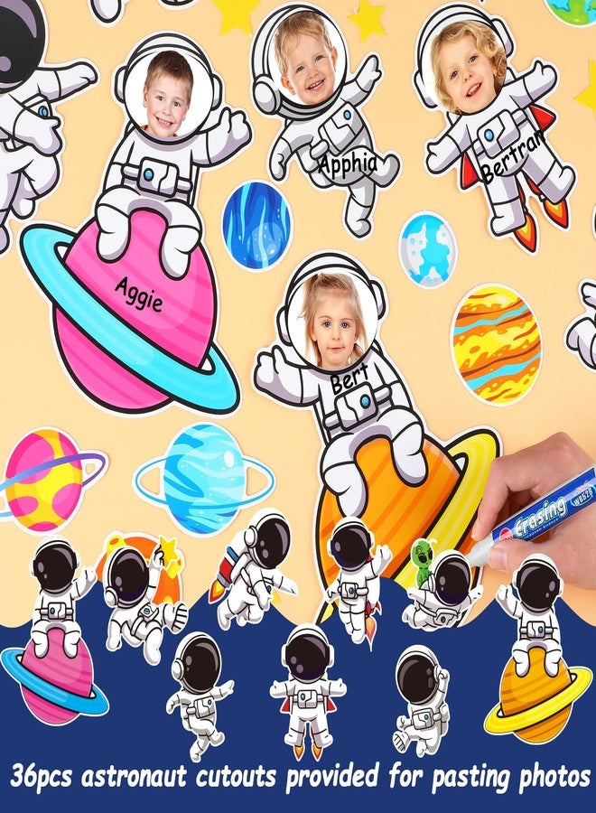 Justforjoyful زينة لوحة إعلانات رواد الفضاء من Justforjoyful، ديكورات صفية بطابع الفضاء، العودة إلى المدرسة، حدود المجرة، انطلق في مغامرة تعليمية، صاروخ، مجموعة شمسية، كواكب، قصاصات ورقية للأطفال - Image 5