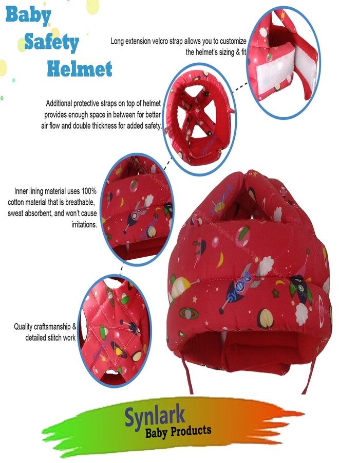 Synlark® Baby Infant Toddler Helmet | No Bump Safety Head Cushion Bumper | Bonnet Adjustable Protective Multi Printed Cap Child | Safety Headguard Hat for Running Wallk (Red) - Image 4