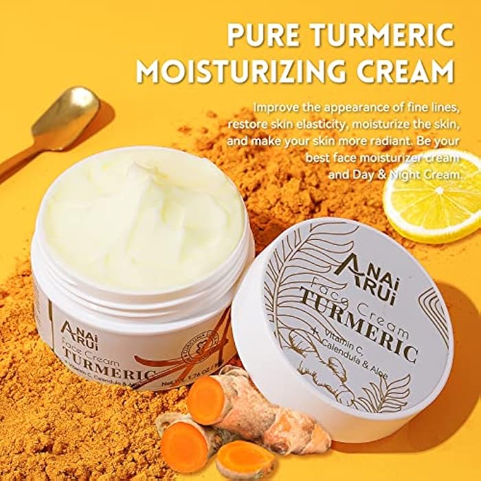 ANAI RUI Facial Moisturuzier, Turmeric Face Cream with Vitamin C for Hydrating, Firming, Tightening Skin, Turmeric Vitamin C Cream for Dark Spots, Dry Skin, 1.76 OZ - Image 3