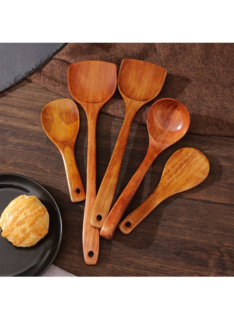 5-Piece Cooking Utensils Set, Wooden Cookware, Kitchen Utensils, Non-Stick Wood Cookware Heat Resistance - Image 1