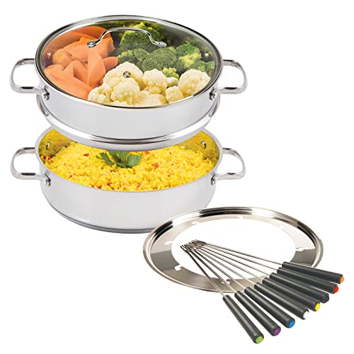 Nuwave 18/8 Stainless Steel Ultimate Cookware Set, Free of PTFE, PFOA, PFOS, Fondue Pot Set, Works On ALL Cooktops and Induction Cookers, Steamer Basket, Glass Lid & 8 Fondue Forks Included (Renewed) - Image 2