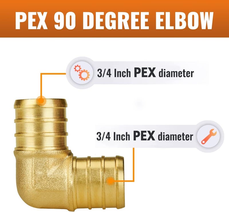 SUNGATOR Pex Fittings 3/4 Inch, 10 PCS 3/4 Pex Elbow 90, No Lead Brass, ASTM F1807 - Image 2
