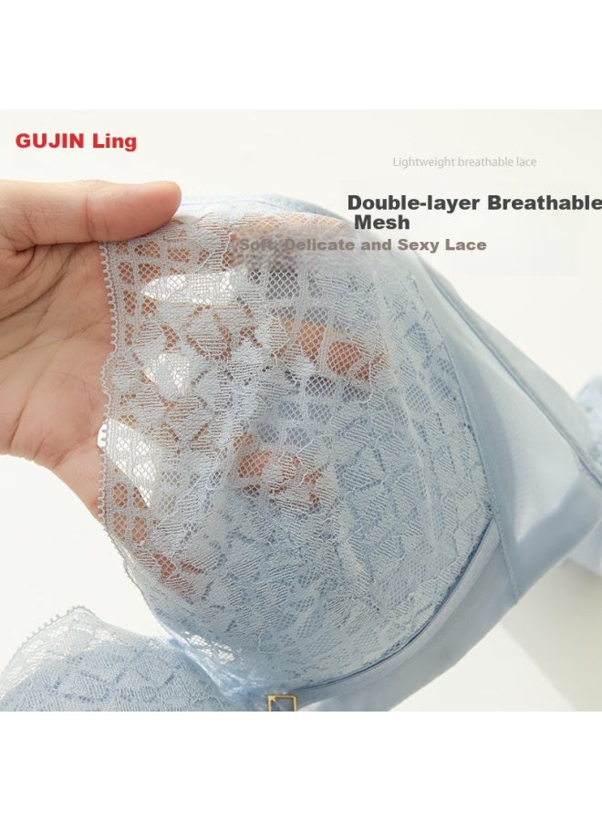 Gujin Women's Push-up Lace Bra With Comfortable Underwire For Small Busts Blue Gray 70b - Image 3