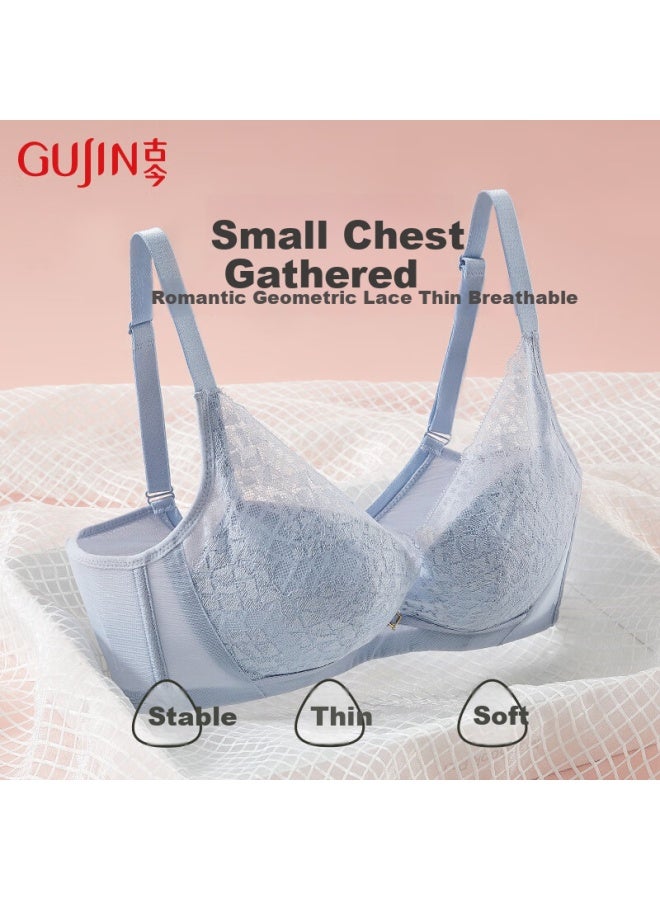 Gujin Women's Push-up Lace Bra With Comfortable Underwire For Small Busts Blue Gray 70b - Image 4
