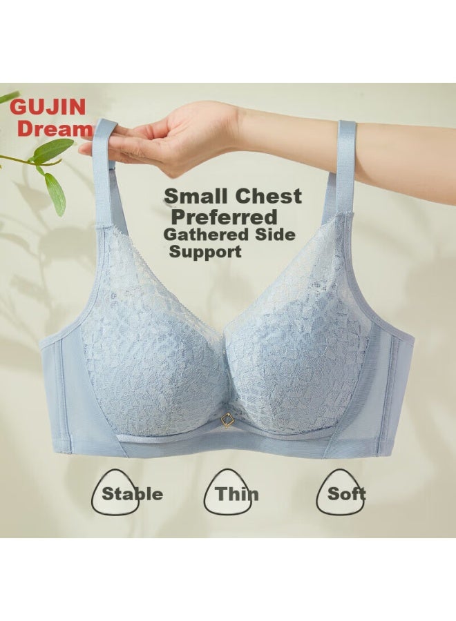 Gujin Women's Push-up Lace Bra With Comfortable Underwire For Small Busts Blue Gray 70b - Image 1