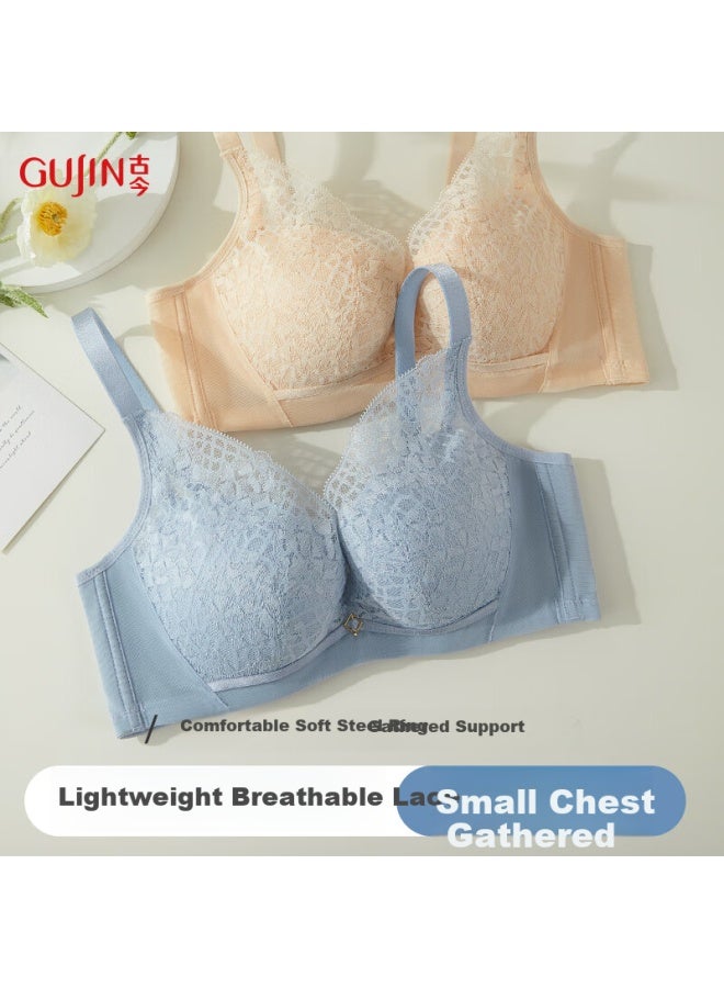 Gujin Women's Push-up Lace Bra With Comfortable Underwire For Small Busts Blue Gray 70b - Image 5