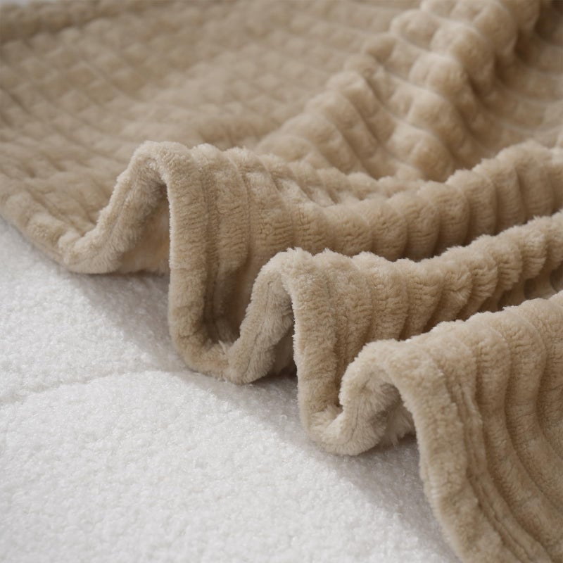 Puncuntex Flannel Fleece Beige Throw Blanket 50"Ã—60",Super Soft Plush Cozy Blanket with 3D Jacquard Square Grid Design Luxury for Couch Sofa Chair,Khaki - Image 5