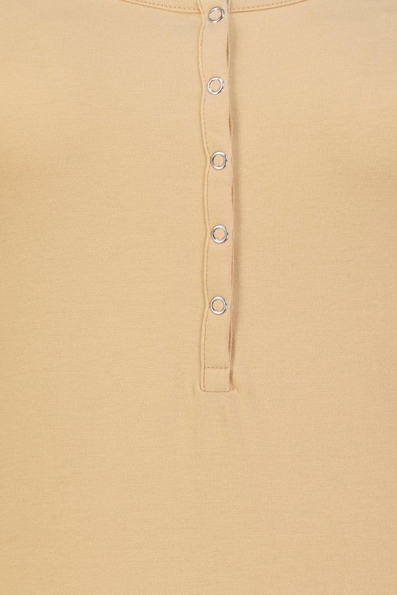 MONKI Women Solid Long Sleeve Bodysuit, Tan - Image 5