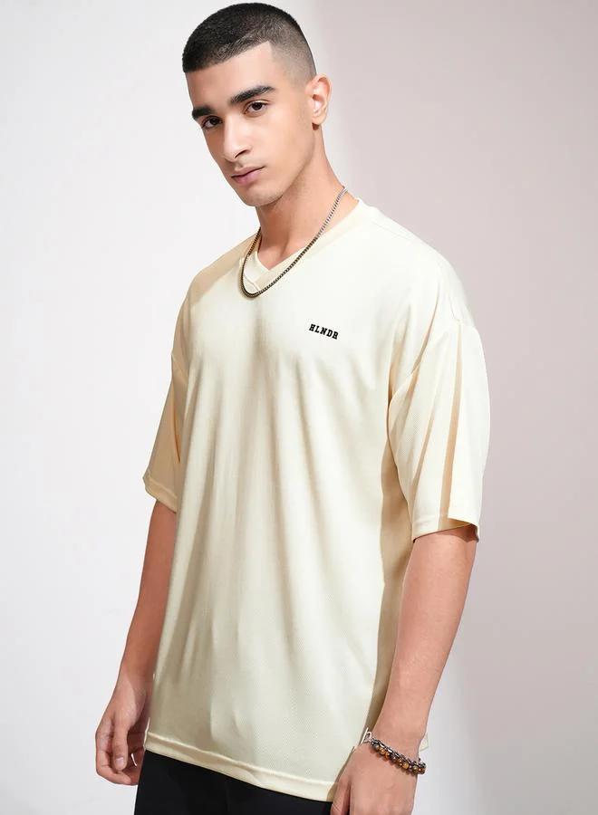 HIGHLANDER HIGHLANDER Solid Embroidered V-Neck Oversized T-Shirt