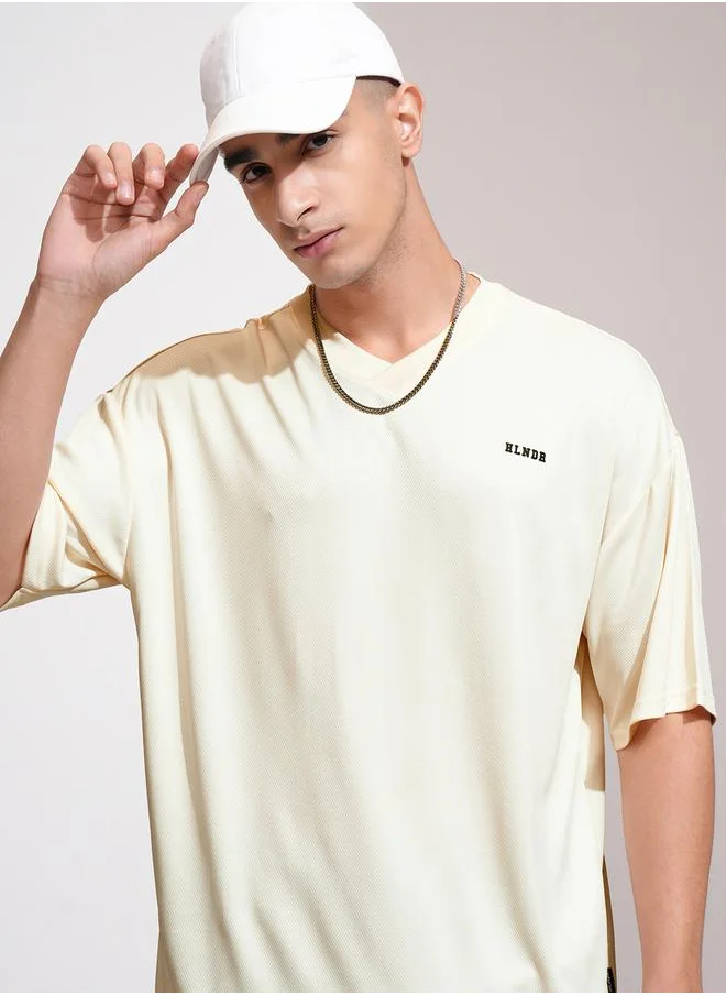 هاي لاندر Solid Embroidered V-Neck Oversized T-Shirt