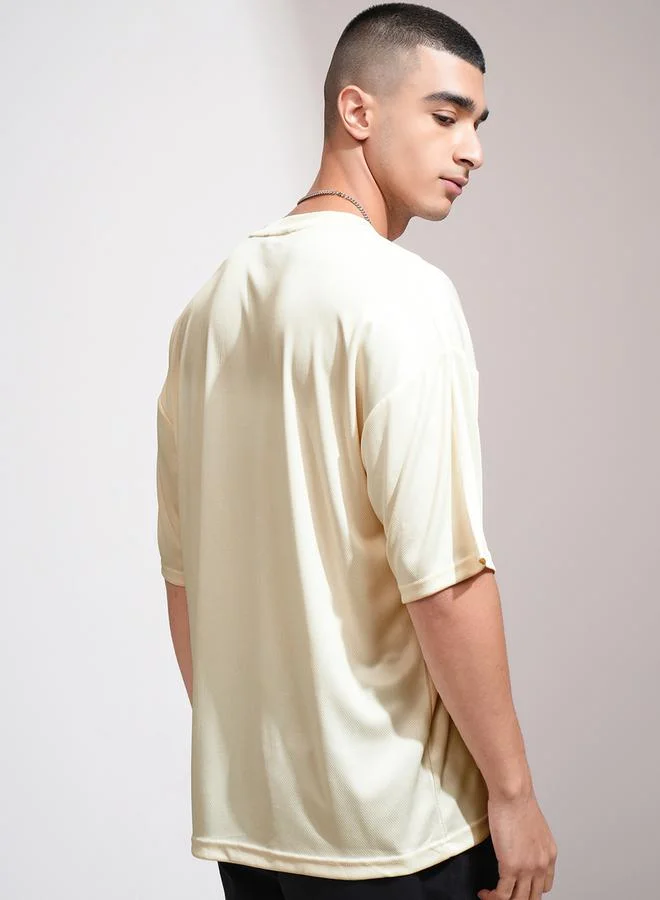 HIGHLANDER HIGHLANDER Solid Embroidered V-Neck Oversized T-Shirt