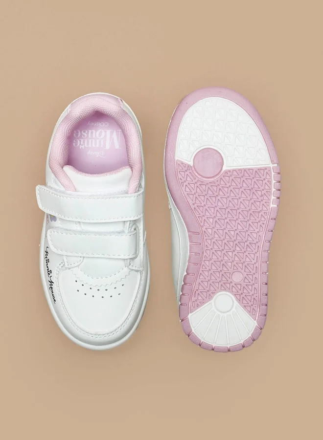 ديزني Girls Minnie Mouse Print Sneakers with Hook and Loop Closure