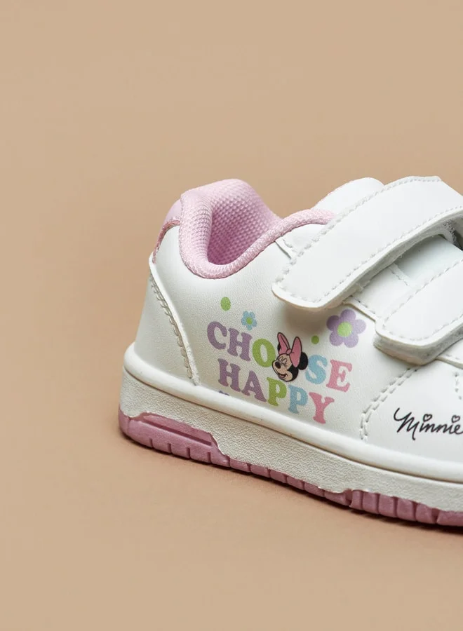 ديزني Girls Minnie Mouse Print Sneakers with Hook and Loop Closure