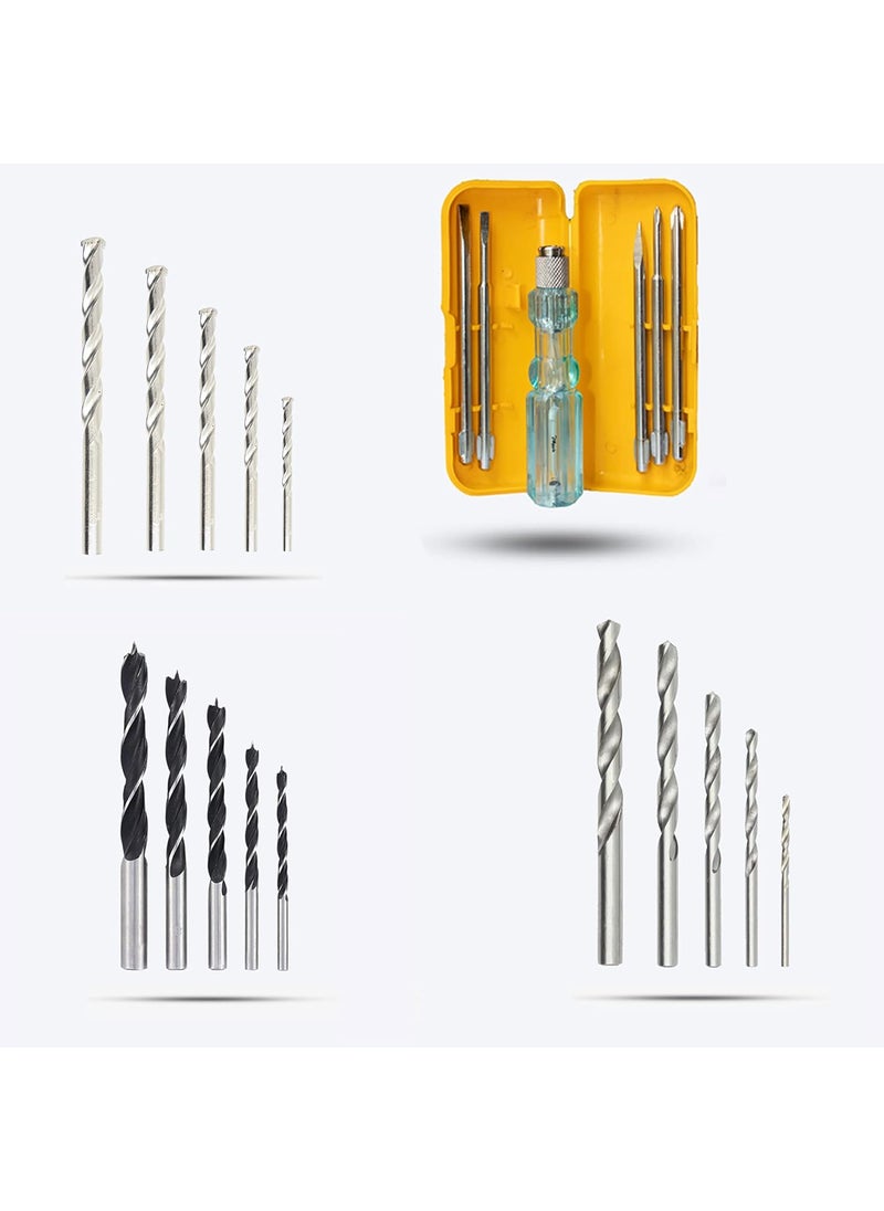 Hillgrove Hillgrove HGCM454M1 Drill Bit Set of 5Pcs EachHSSWoodMasonry Drill Bit Set with Combination 5in1 Screwdriver Kit for Hole in MetalConcreteWood  - Image 1