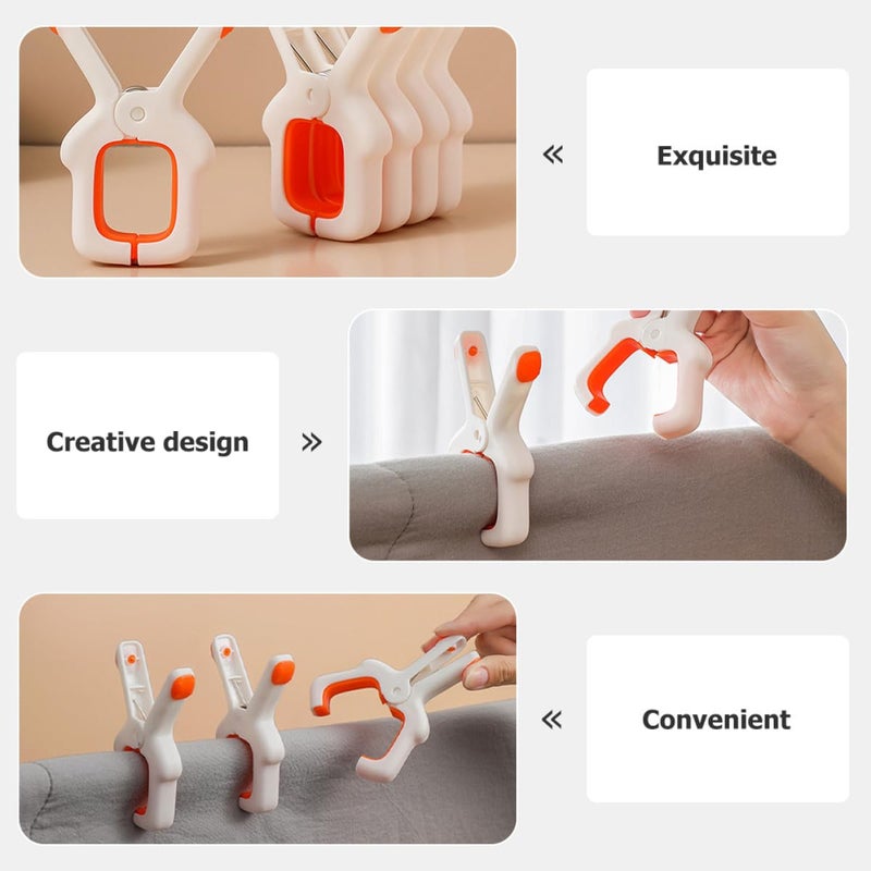 White And Orange 6 Pcs Windproof Heavy Duty Towel Clips For Beach Chair Home Laundry - Image 4