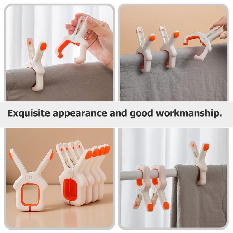 White And Orange 6 Pcs Windproof Heavy Duty Towel Clips For Beach Chair Home Laundry - Image 5