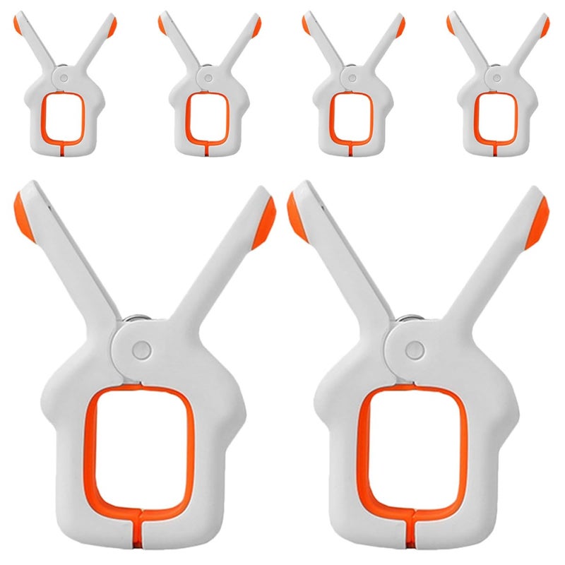 White And Orange 6 Pcs Windproof Heavy Duty Towel Clips For Beach Chair Home Laundry - Image 2