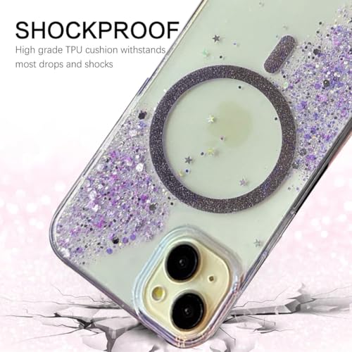 mobistyle Glitter Cover Case for iPhone 15 | 6.1-Inch Compatible with Mag-Safe, Shiny Cute Bling Sparkle for Women and Girls Phone Cover iPhone 15 (Purple) - Image 4