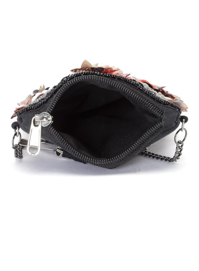 Anekaant Ghoomar Black & Multi Floral Embellished Cotton Canvas Sling Bag - Image 5