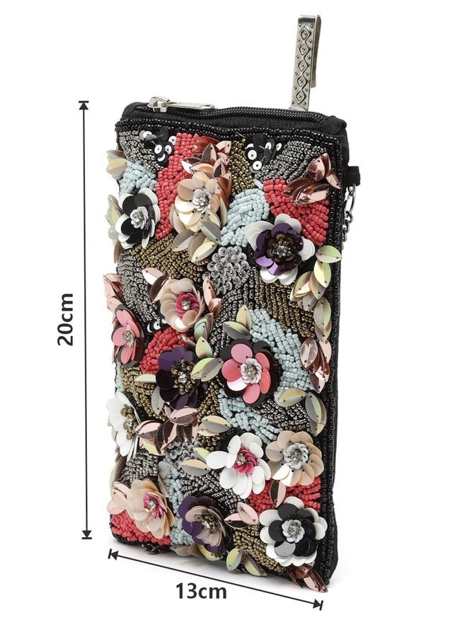 Anekaant Ghoomar Black & Multi Floral Embellished Cotton Canvas Sling Bag - Image 4