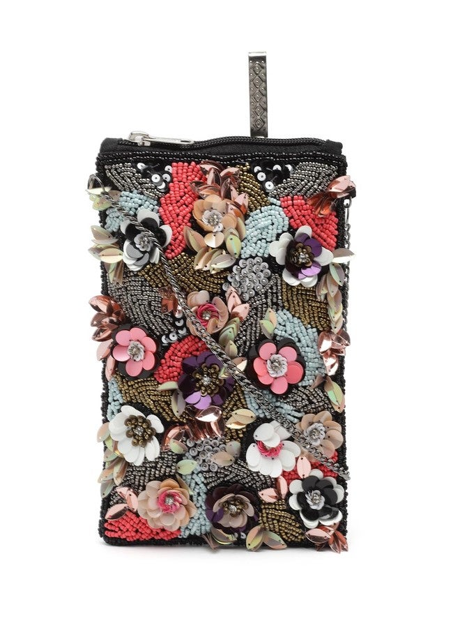 Anekaant Ghoomar Black & Multi Floral Embellished Cotton Canvas Sling Bag - Image 1