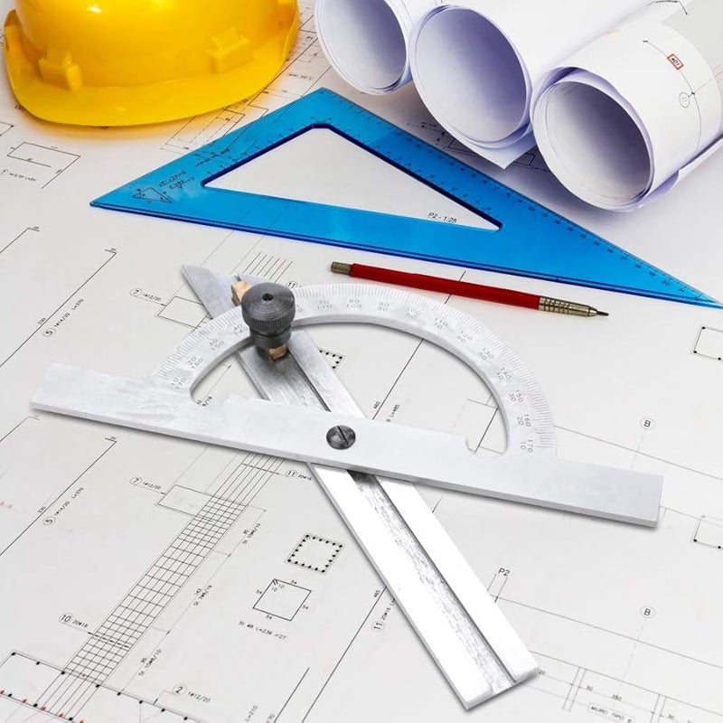 Carbon Steel Adjustable Protractor Angle Ruler 100x150mm Engraved Durable Metal Tool - Image 4