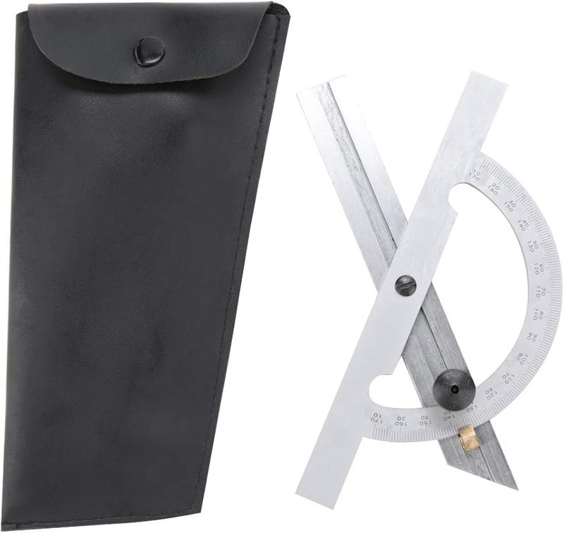 Carbon Steel Adjustable Protractor Angle Ruler 100x150mm Engraved Durable Metal Tool - Image 1