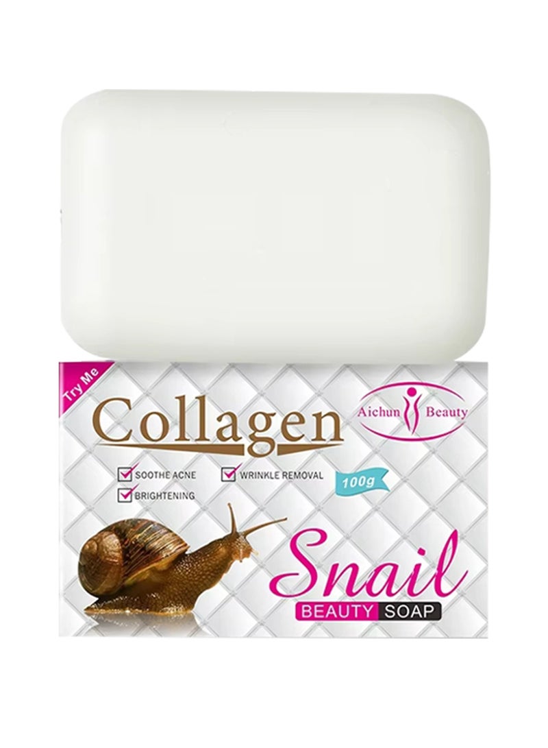 Aichun beauty 100g Collagen Snail Beauty Soap Collagen Snail Soap Smooth Delicate Skin Moisturizing Face Body Cleaning Beauty Soap for Glowing Skin Whitening and Moisturizing Beauty Bar Anti Ageing Collagen Soap - Image 1