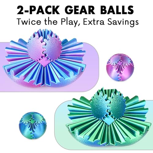 Olee Odee Gear Ball Fidget Toys Steampunk Gear Sphere Stress Relief for Kids Adults 3D Printed Unique Funny Birthday Gift for Christmas White Elephant Stocking Stuffer Easter GreenPurple Dia 25 - Image 5