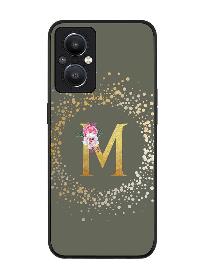 Stylizedd Rugged Black edge case for Reno8 Z 5G / Reno8 Lite 5G / Reno7 Z 5G Slim fit Soft Case Flexible Rubber Edges Anti Drop TPU Gel Thin Cover - Monogram Initial Floral Pattern Alphabet - M (Olive Green) - Image 1