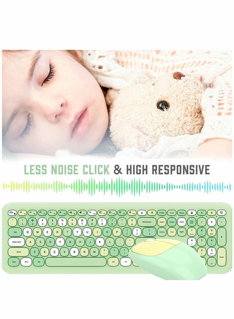 Wireless Keyboard and Mouse Combo Cute multifunctional 110 Key Typewriter Retro Round Keycaps Compatible with Android Windows PC Tablet Prefer for Home Office Keyboards (Green) - Image 5