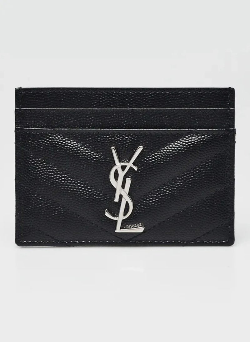 Yves Saint Laurent Black Chevron Quilted Grained Leather Card Case - Image 1