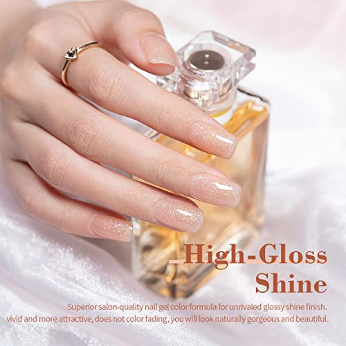 RARJSM Nude Gel Polish Peach Pink Rainbow Glitter Neutral Jelly Color Iridescent Shimmery Gel Nail Polish Sparkle Pink Natural Soak off UV LED Cured for Home Salon DIY Nail Art 15ml Single Bottle - Image 5