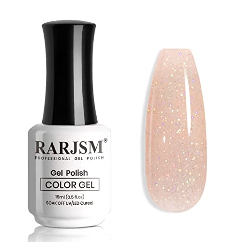 RARJSM Nude Gel Polish Peach Pink Rainbow Glitter Neutral Jelly Color Iridescent Shimmery Gel Nail Polish Sparkle Pink Natural Soak off UV LED Cured for Home Salon DIY Nail Art 15ml Single Bottle - Image 2