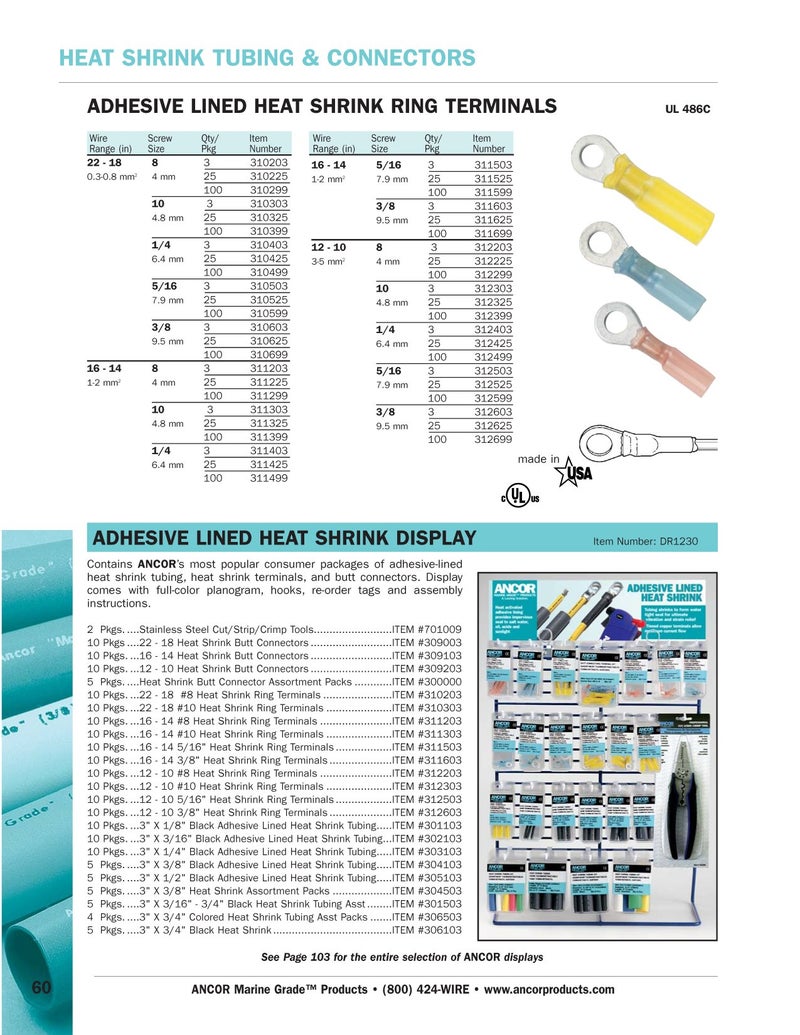 Ancor 311499 Marine Grade Electrical Nylon Insulated Adhesive Lined Heat Shrink Ring Terminals (16 to 14-Gauge, Size 1/4 Screw, 100-Pack) - Image 2