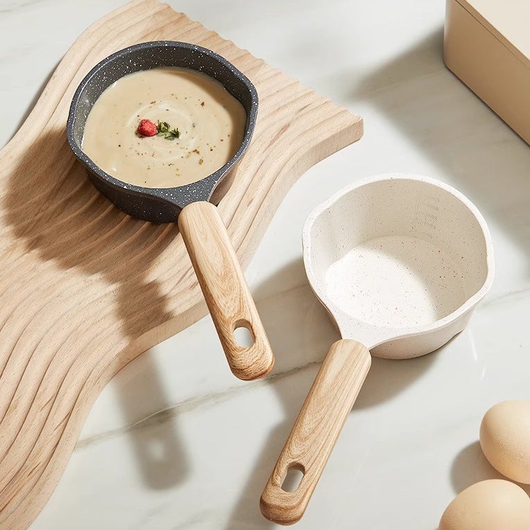 Maifan Stone Oil Splashing Small Pot Household Non-stick Milk Pot Supplementary Food Pot Oil Drain Oil Burning Hot Oil Mini Fried Egg Pan for Gas(Milk White | Maifanitum Oil Pot) - Image 2