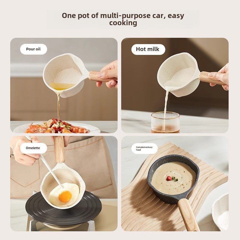 Maifan Stone Oil Splashing Small Pot Household Non-stick Milk Pot Supplementary Food Pot Oil Drain Oil Burning Hot Oil Mini Fried Egg Pan for Gas(Milk White | Maifanitum Oil Pot) - Image 5