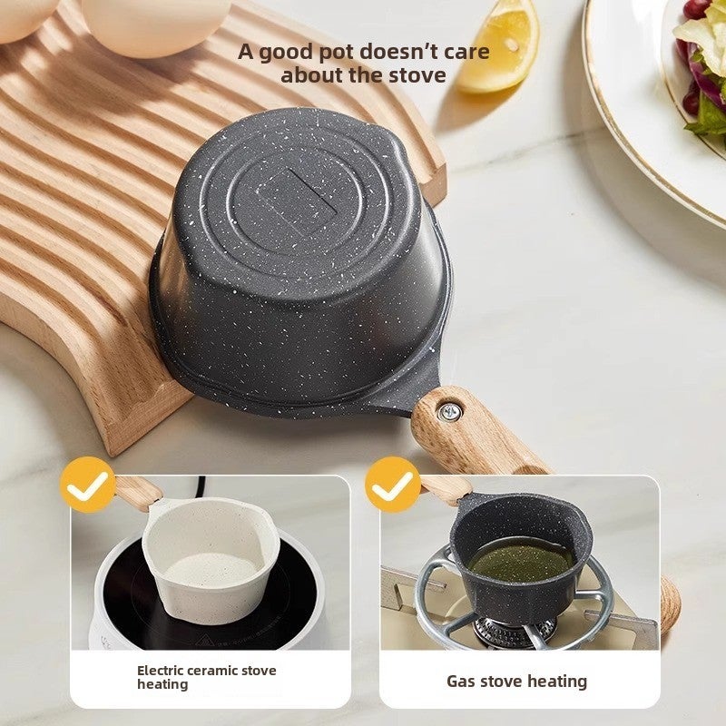 Maifan Stone Oil Splashing Small Pot Household Non-stick Milk Pot Supplementary Food Pot Oil Drain Oil Burning Hot Oil Mini Fried Egg Pan for Gas(Milk White | Maifanitum Oil Pot) - Image 4
