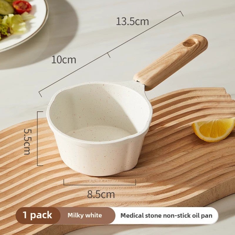 Maifan Stone Oil Splashing Small Pot Household Non-stick Milk Pot Supplementary Food Pot Oil Drain Oil Burning Hot Oil Mini Fried Egg Pan for Gas(Milk White | Maifanitum Oil Pot) - Image 1