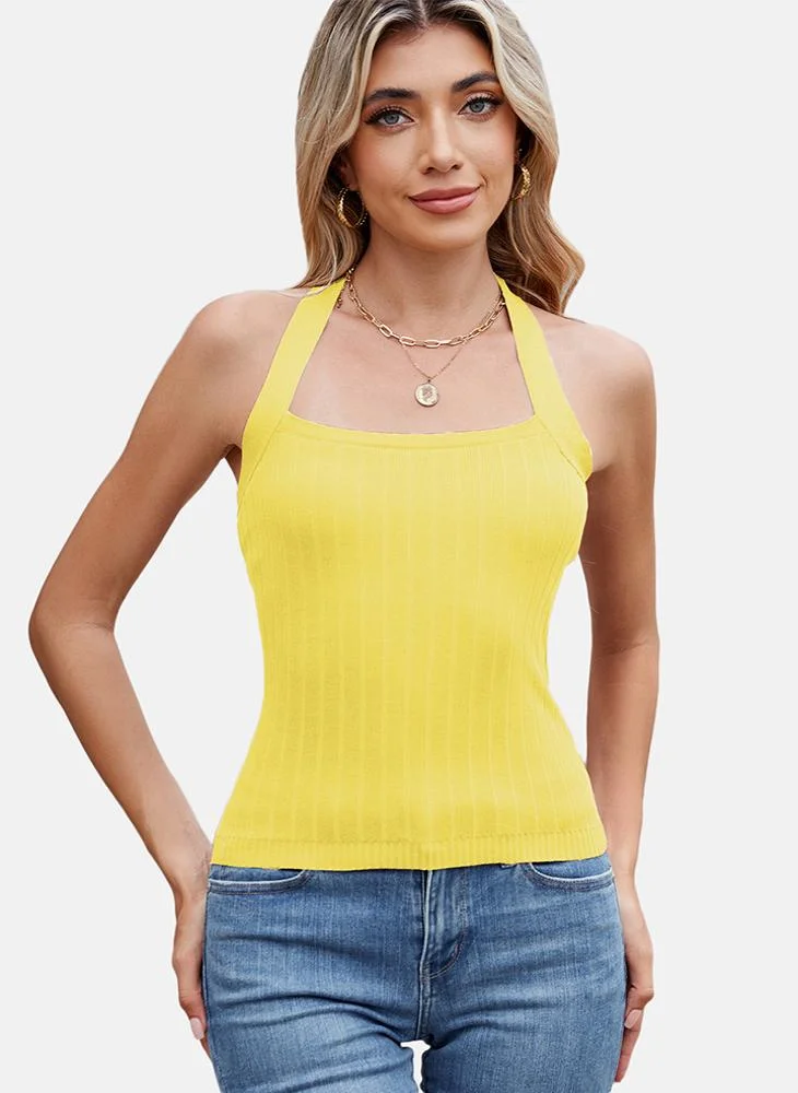 يونيكي Yellow Round Neck Printed Top