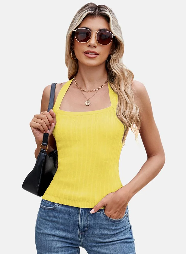YUNIQEE Yellow Round Neck Printed Top